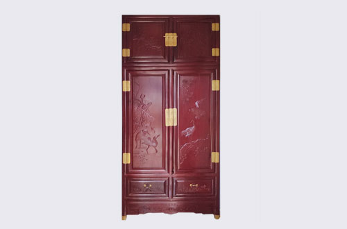桦甸高端中式家居装修深红色纯实木衣柜